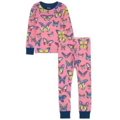 Hatley GOTS Vibrant Butterflies Printed Pajama Pink Carnation
