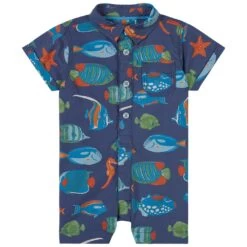 Hatley Fish Print Romper Navy