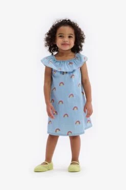 Hatley Toddler Blue Scattered Rainbows Ruffle A-Line Dress