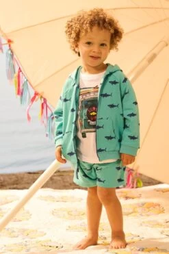 Hatley Toddler Blue Beachy Sharks Full Zip Hoodie