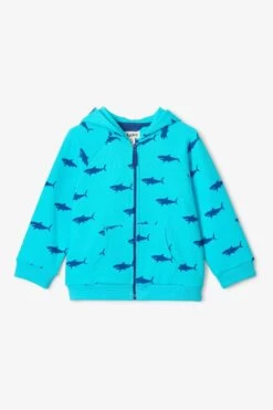 Hatley Toddler Blue Beachy Sharks Full Zip Hoodie -Kids Fashion World D48931s4
