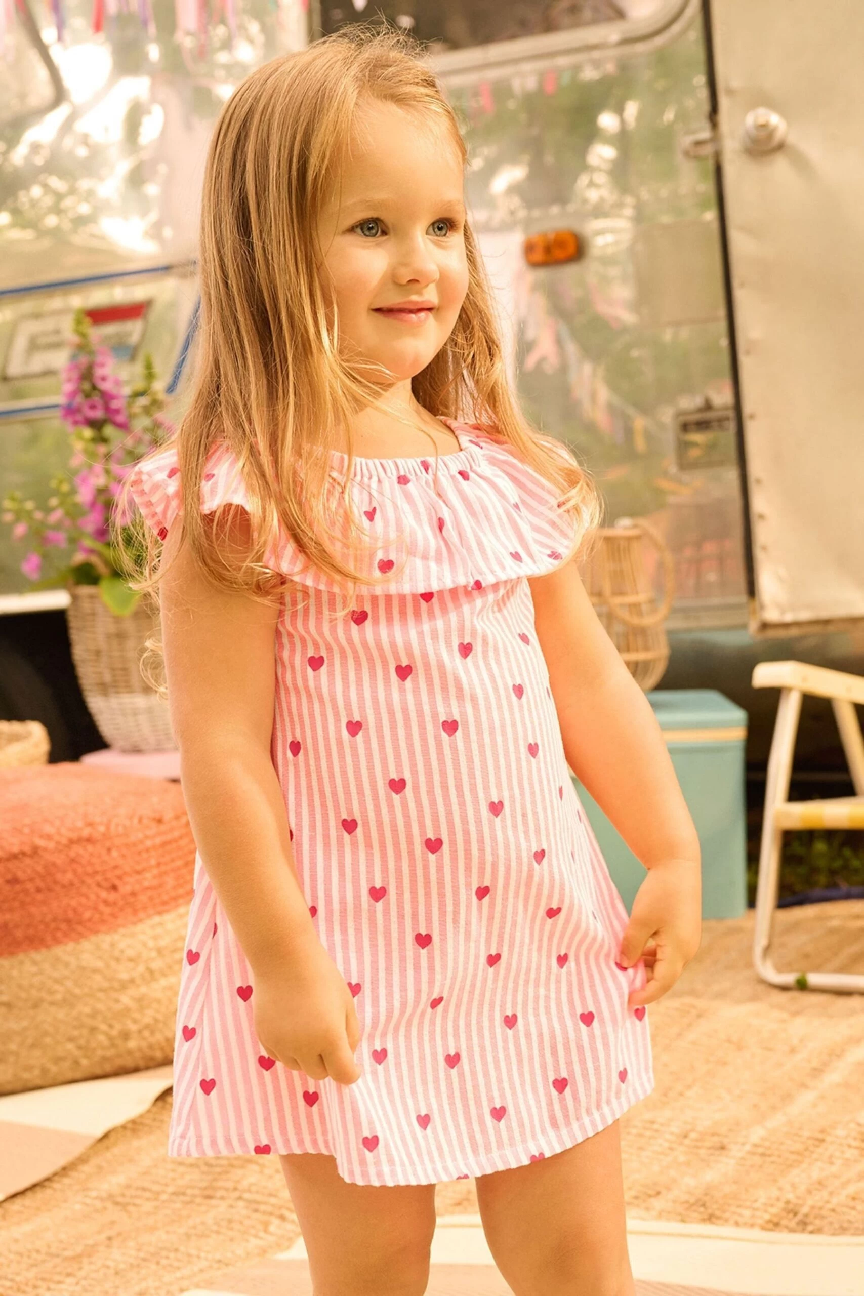 Hatley Toddler Pink Sweet Hearts Ruffle A-Line Dress 3 Hatley Toddler Pink Sweet Hearts Ruffle A-Line Dress