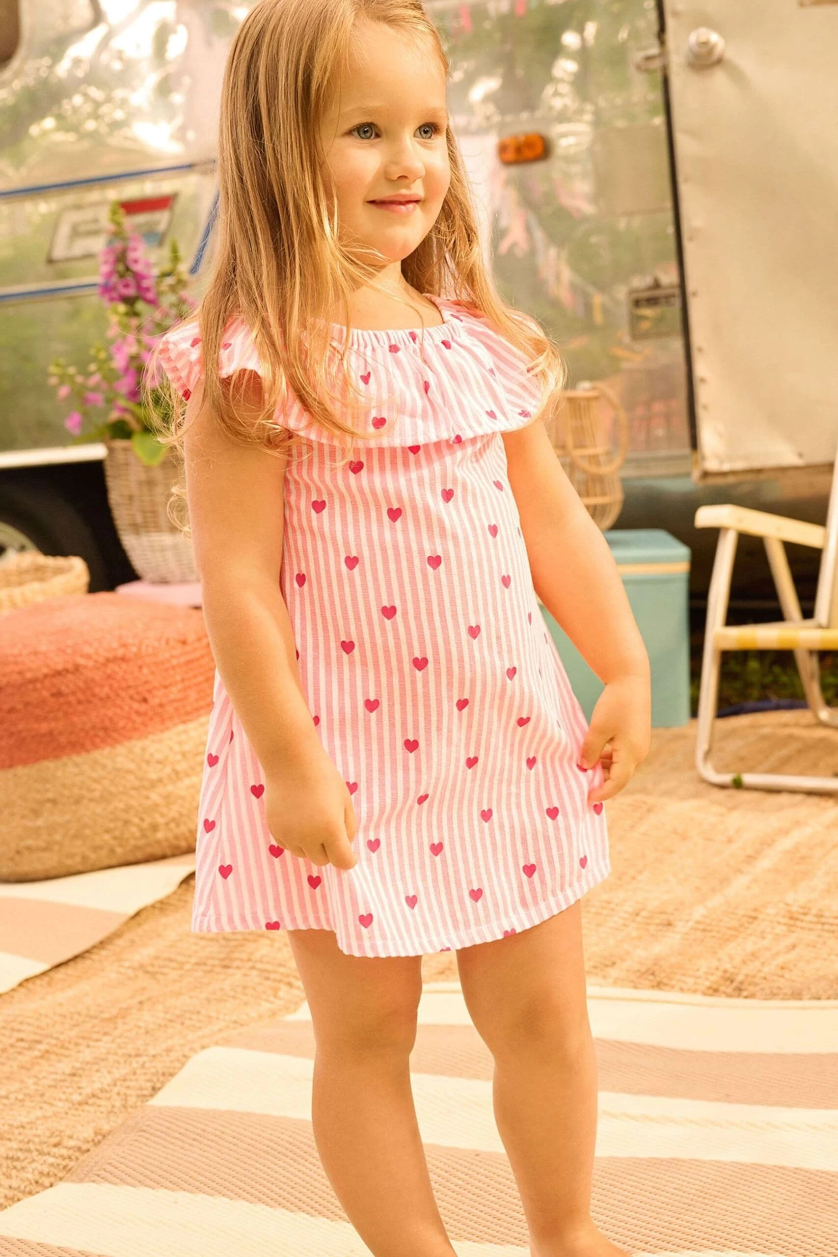 Hatley Toddler Pink Sweet Hearts Ruffle A-Line Dress 4 Hatley Toddler Pink Sweet Hearts Ruffle A-Line Dress - Image 2