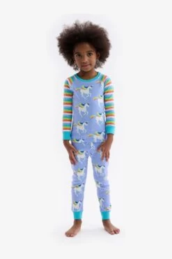 Hatley Blue Galloping Unicorn Raglan Pajamas Set