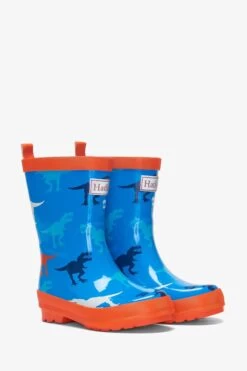 Hatley Blue Giant T Rex Shiny Boots -Kids Fashion World D49910s3