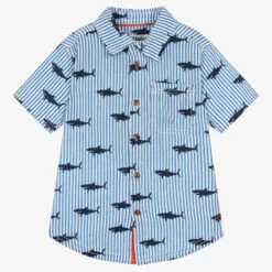 Hatley Boys Blue Cotton Seersucker Shark Shirt
