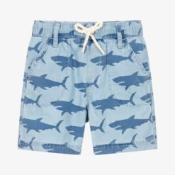 Hatley Boys Blue Cotton Shark Print Shorts