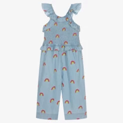 Hatley Girls Blue Chambray Rainbow Jumpsuit
