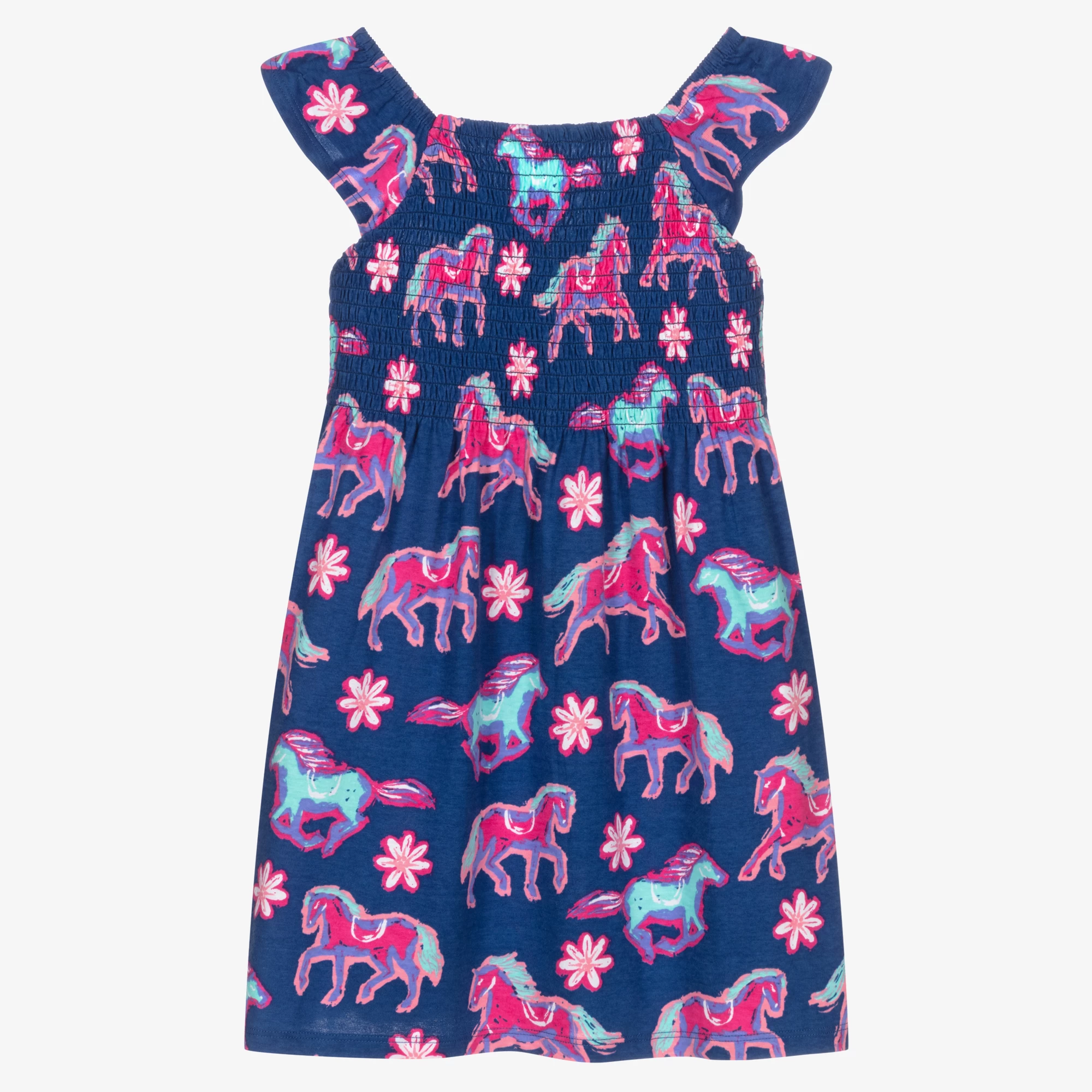 Hatley Girls Blue Horses Print Dress 3 Hatley Girls Blue Horses Print Dress