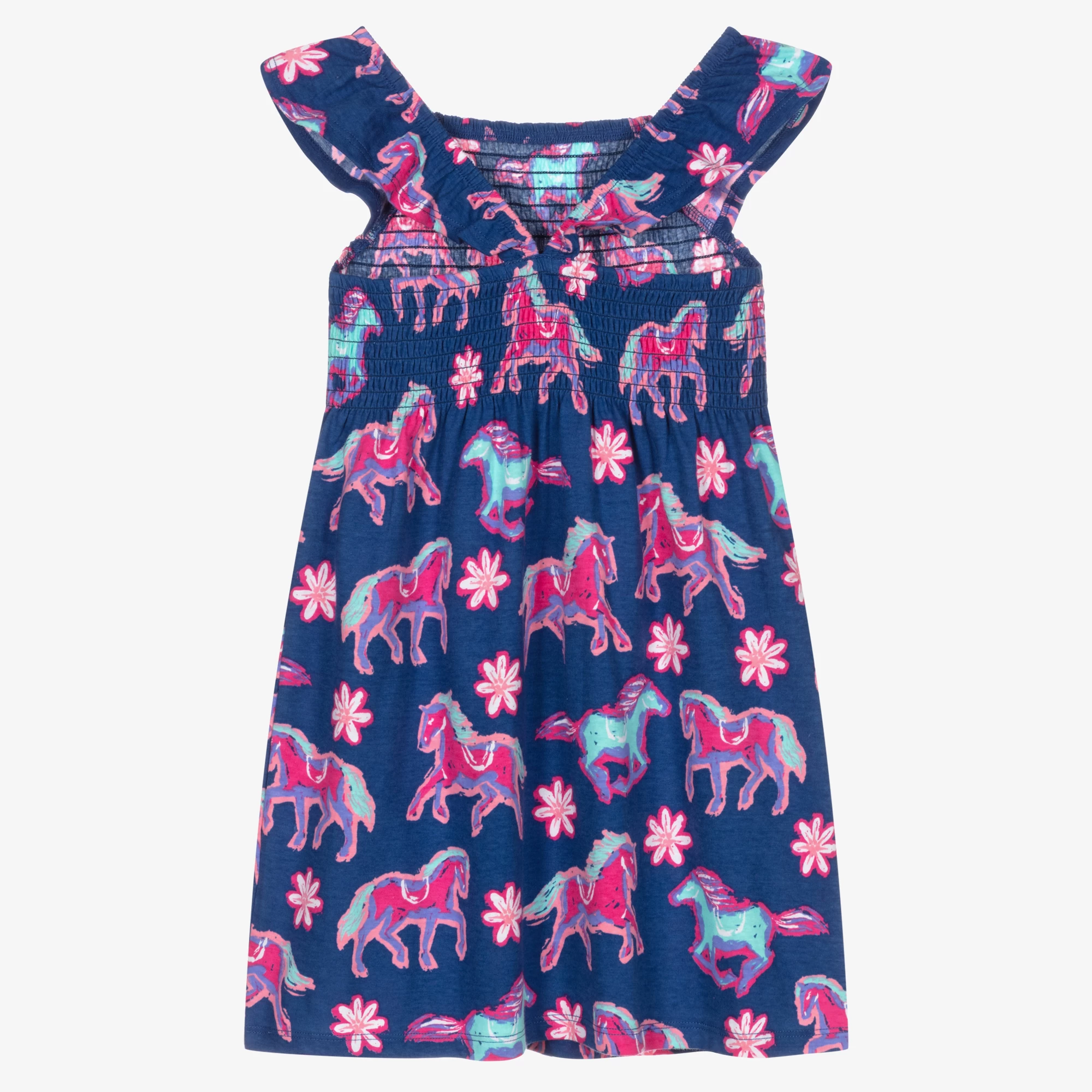 Hatley Girls Blue Horses Print Dress 4 Hatley Girls Blue Horses Print Dress - Image 2