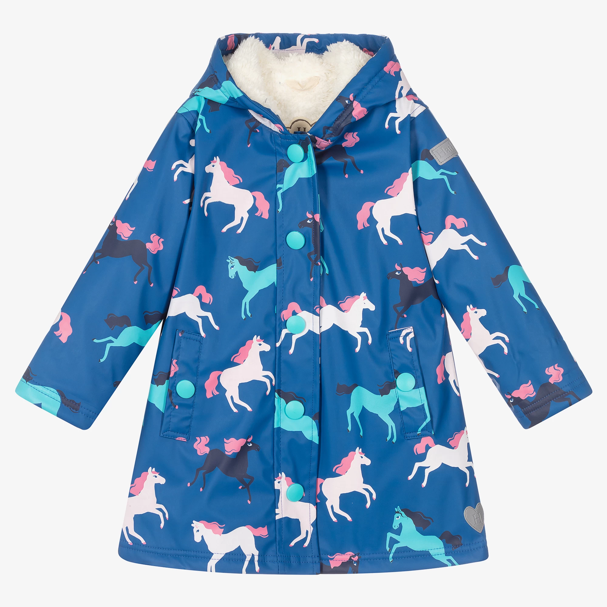 Hatley Girls Blue Horses Raincoat 3 Hatley Girls Blue Horses Raincoat