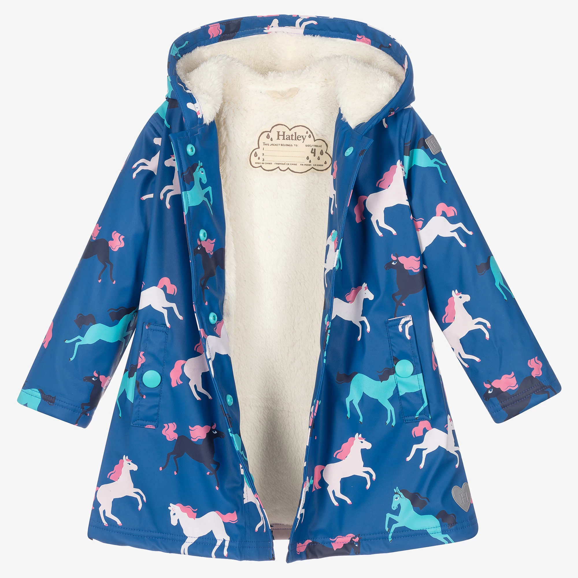 Hatley Girls Blue Horses Raincoat 5 Hatley Girls Blue Horses Raincoat - Image 3
