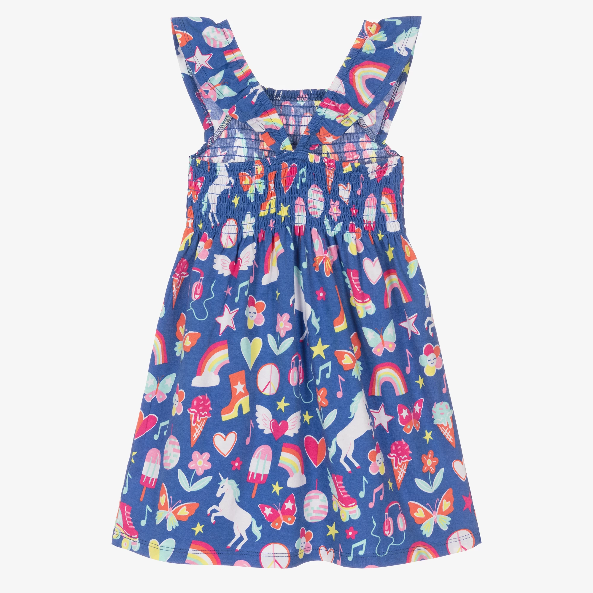 Hatley Girls Blue & Pink Shirred Cotton Dress 5 Hatley Girls Blue & Pink Shirred Cotton Dress - Image 3
