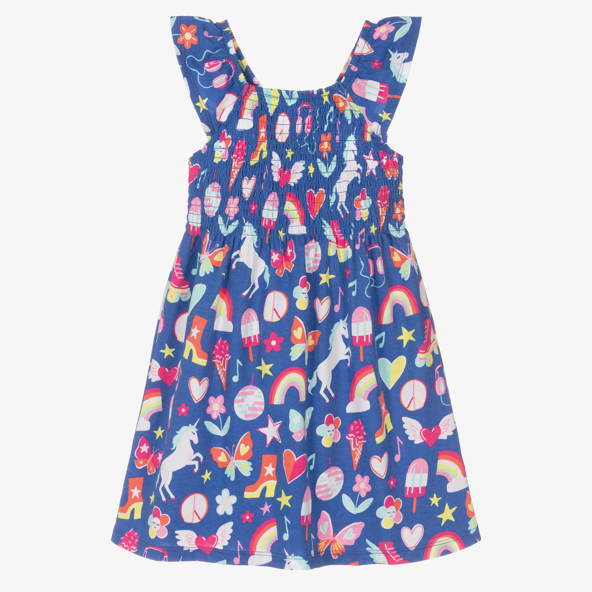 Hatley Girls Blue & Pink Shirred Cotton Dress 3 Hatley Girls Blue & Pink Shirred Cotton Dress