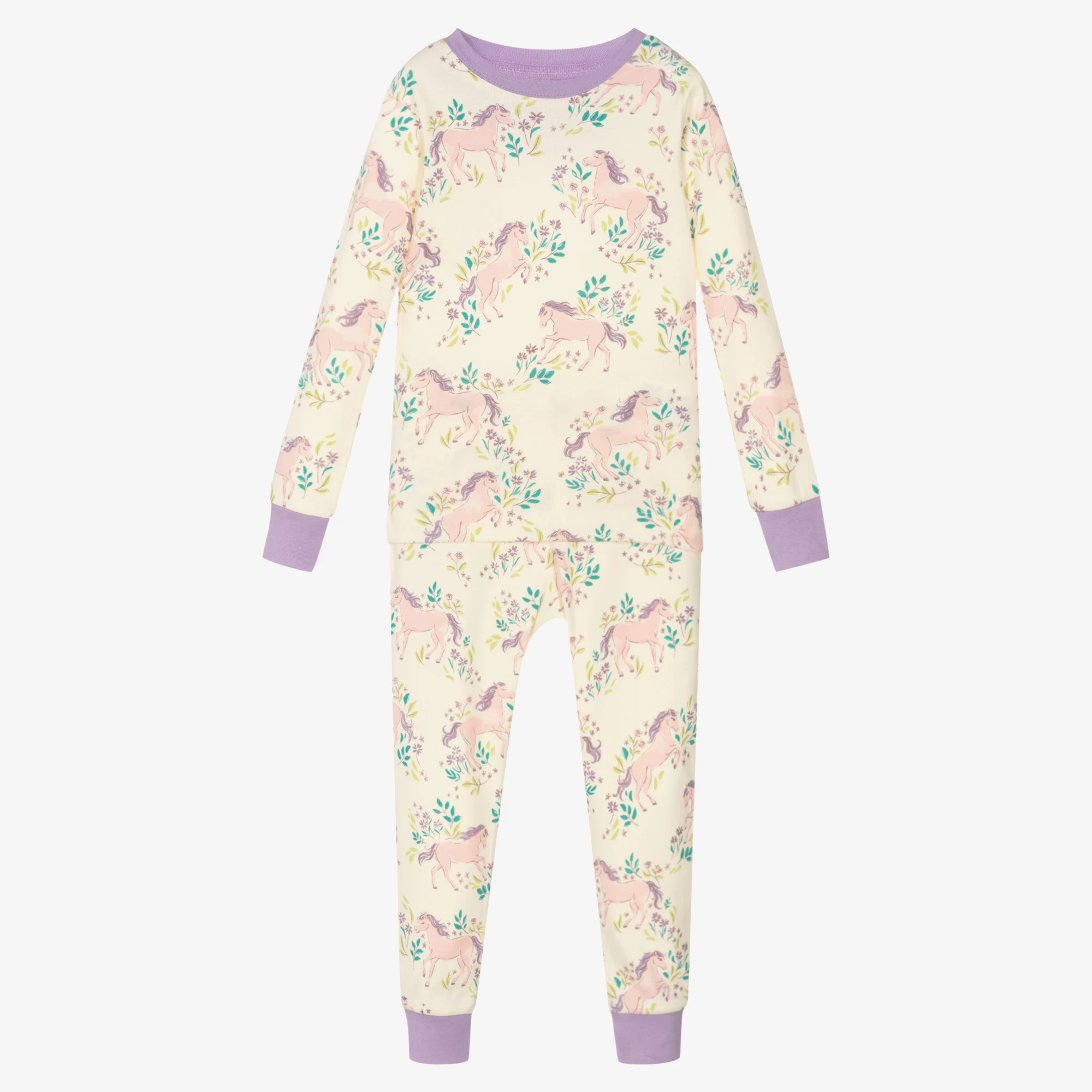 Hatley Girls Ivory Pony Cotton Pyjamas 3 Hatley Girls Ivory Pony Cotton Pyjamas