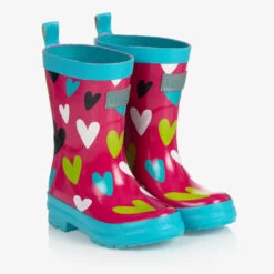 Hatley Girls Pink Hearts Rain Boots