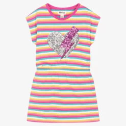 Hatley Girls Striped Sequin Heart Dress