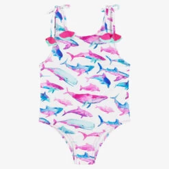 Hatley Girls White Sea Life Swimsuit (UPF50+)